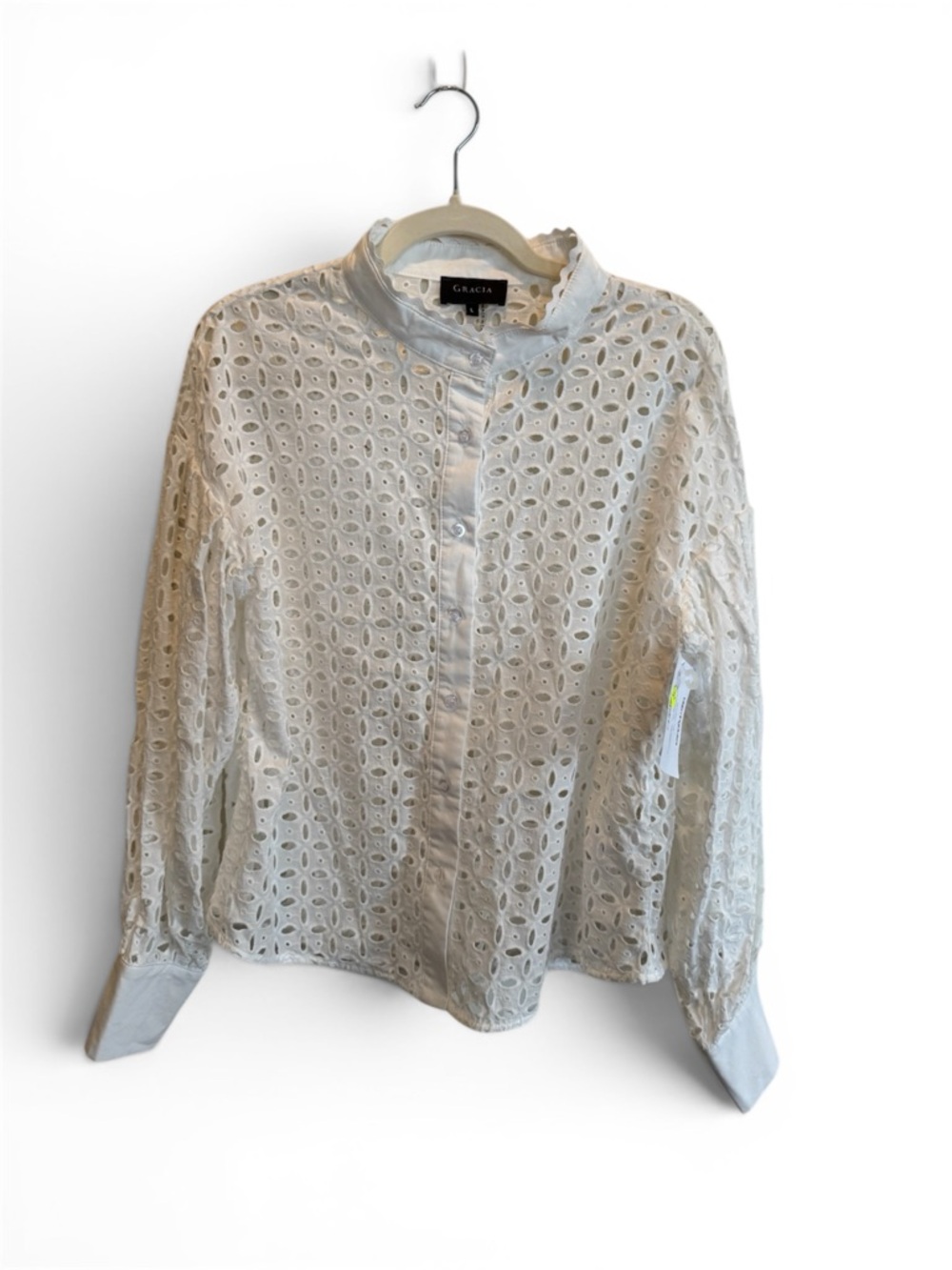 Gracia White Eyelet Lace Button-Up Blouse